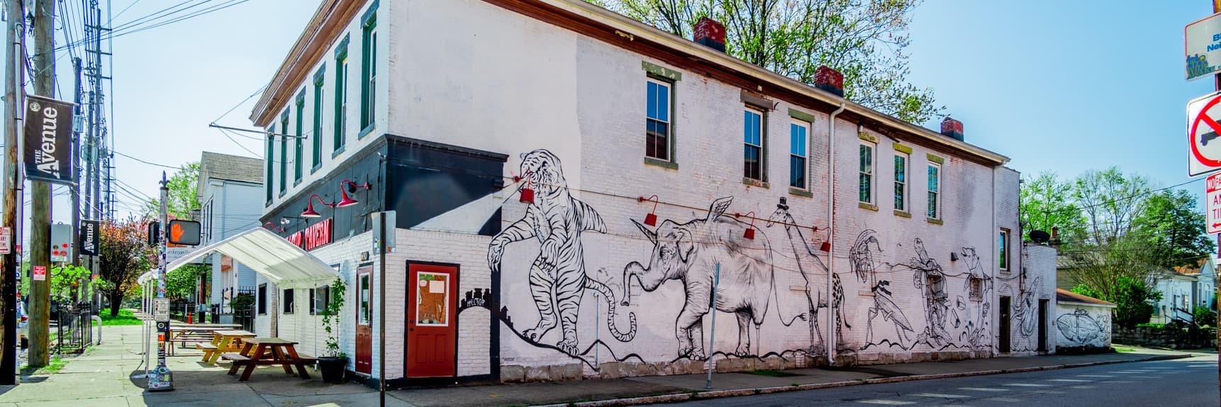 Hilltop Tavern mural by Chappell Murals featuring a laser tiger and flying elephant