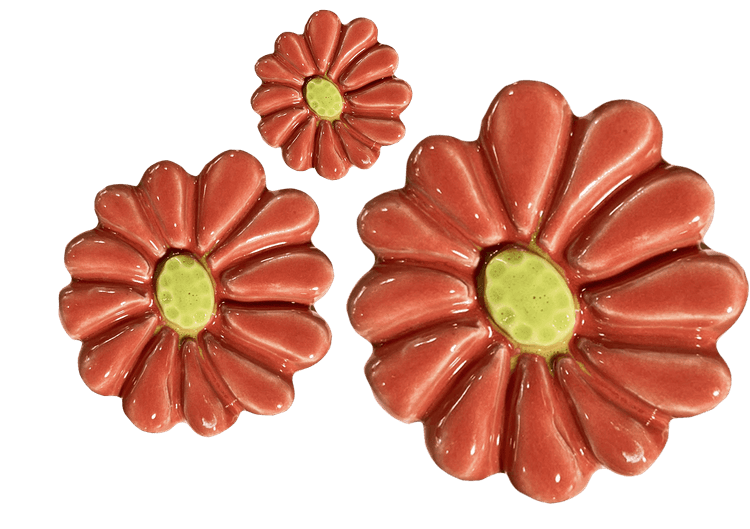 Tile of three red and yellow marigolds