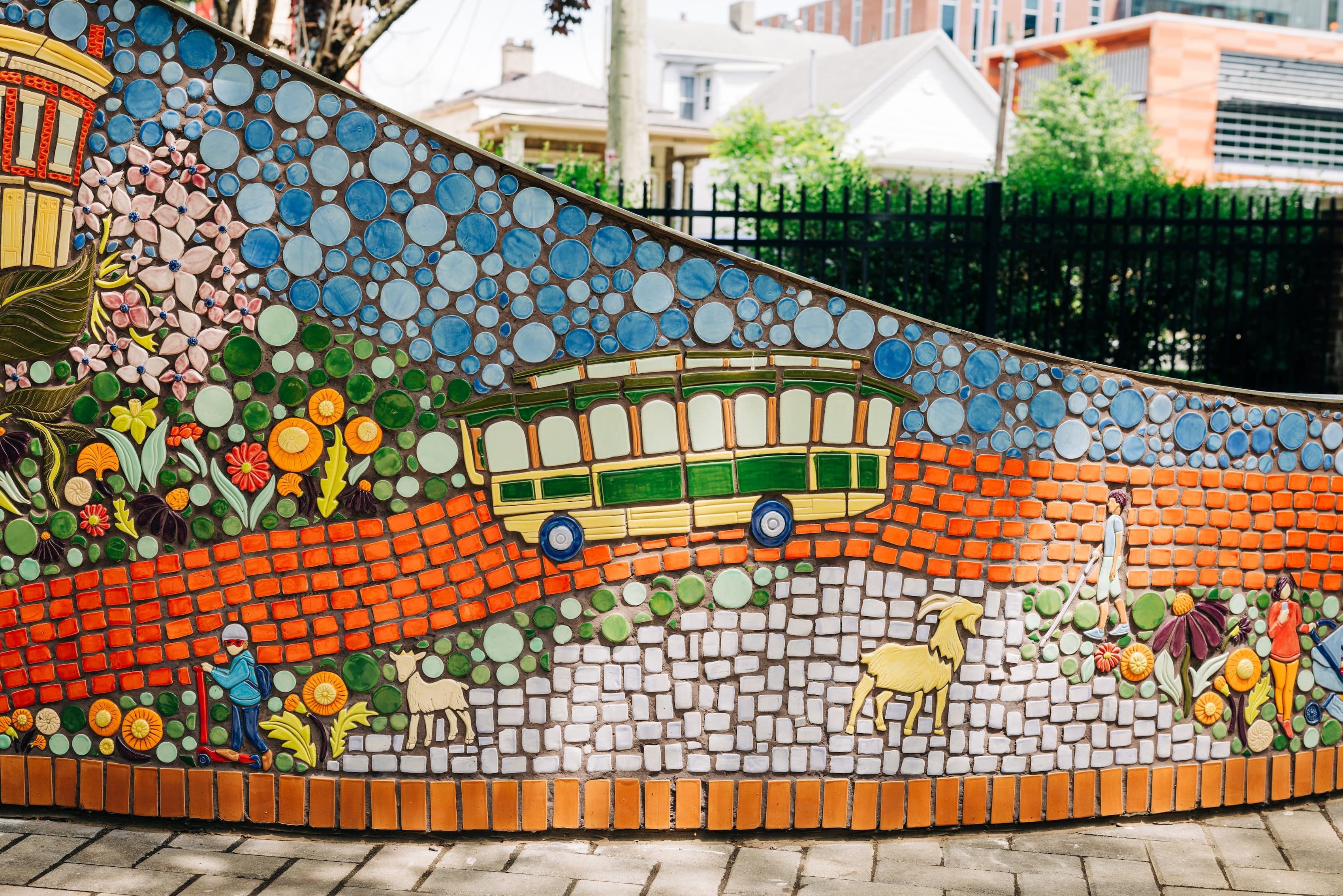 Closeup of the installation featuring the Frankfort Avenue trolley